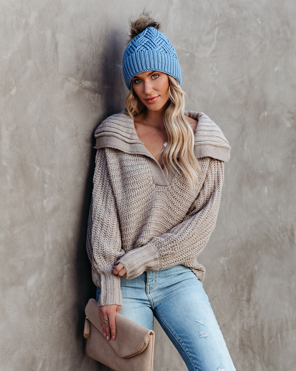 Garnet Collared Knit Sweater - Taupe - Se7enfashion