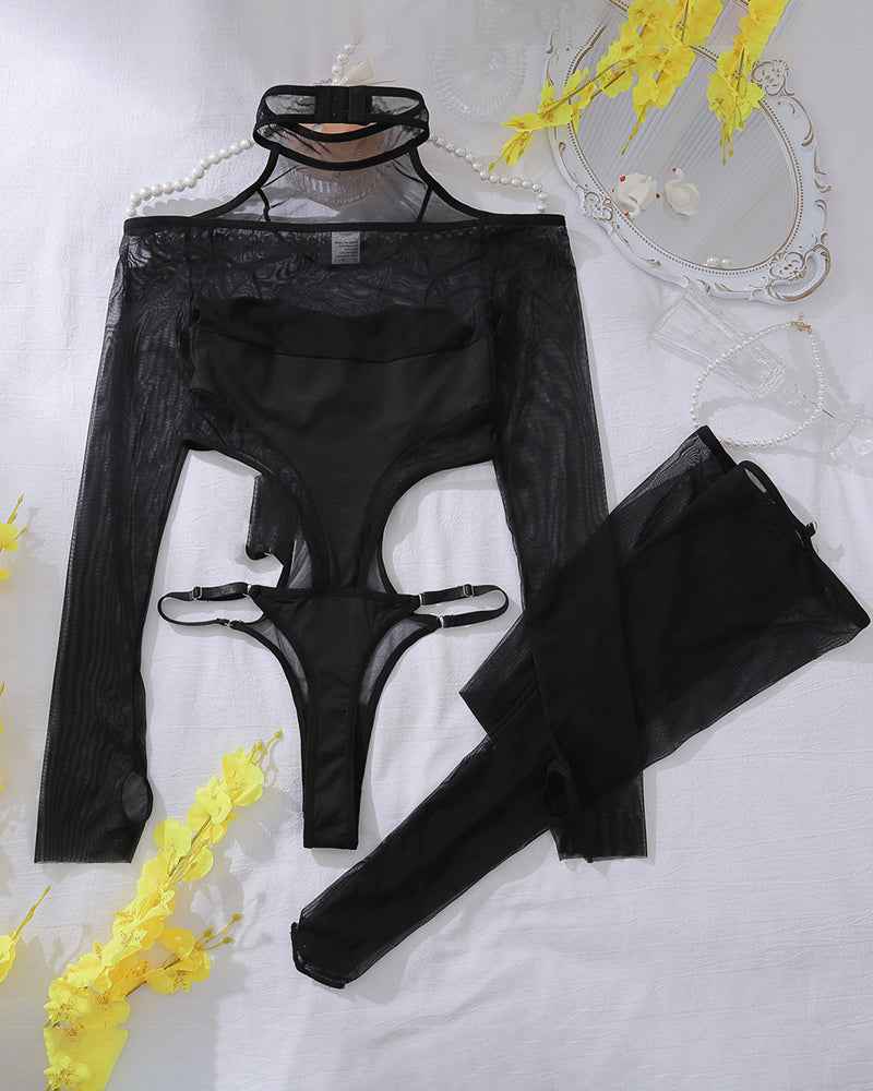 Exotic Sheer Bodysuit Set+Stockings