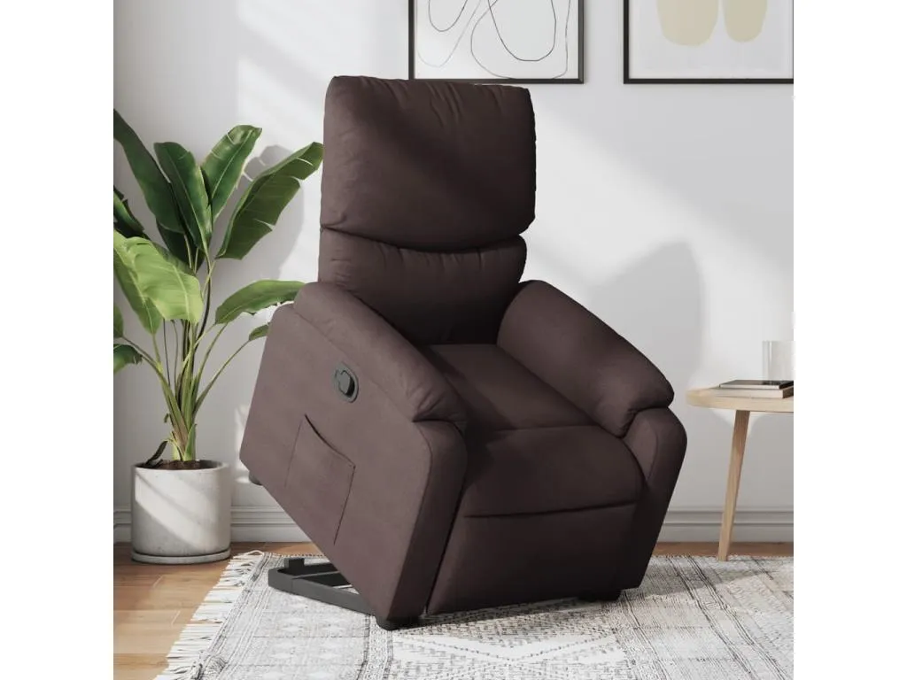 Sillón reclinable elevable tela marrón oscuro