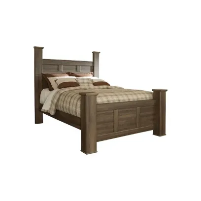 Farmhouse Poster Bed with Wooden Frame and Panel Headboard