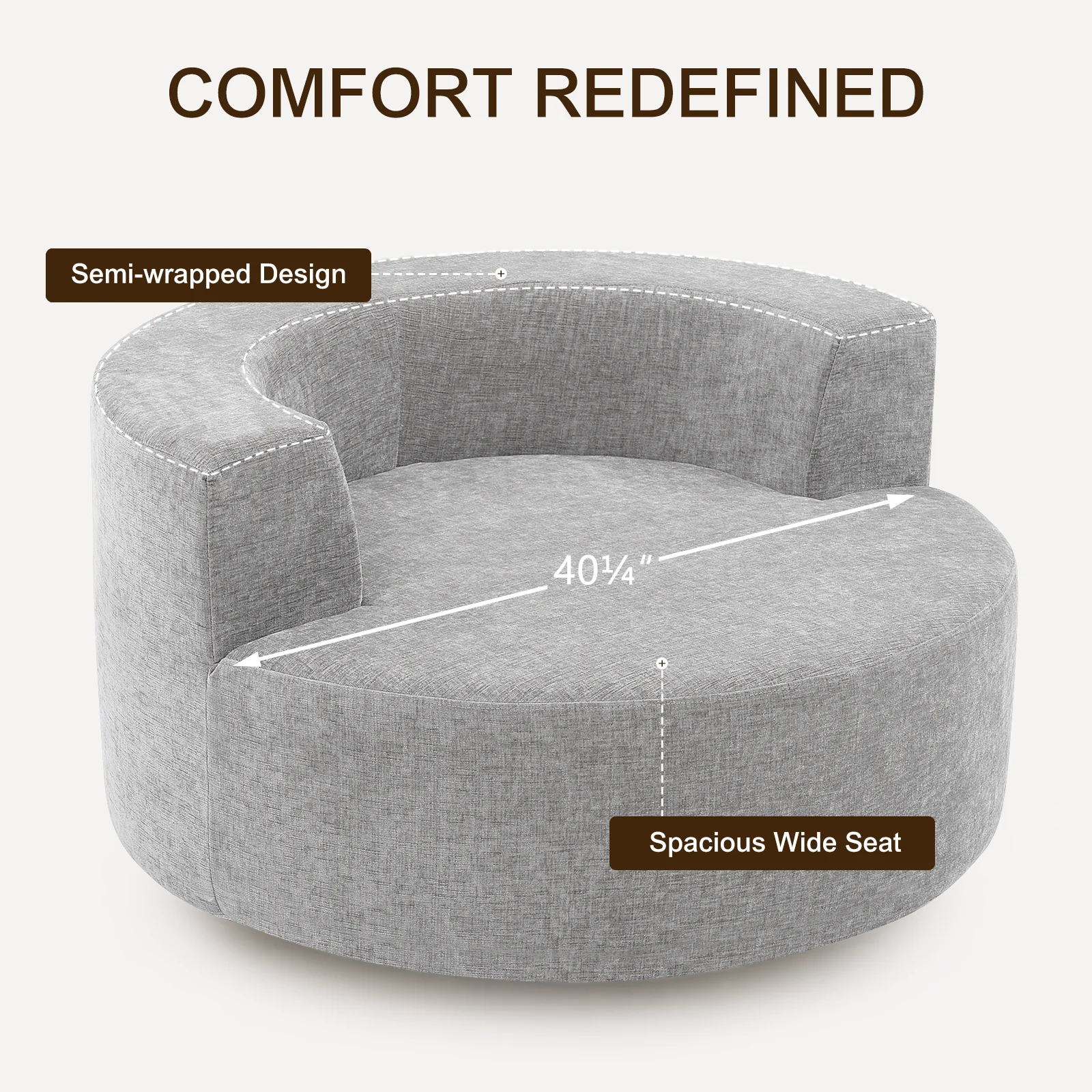 Fumahaus Upholstered Swivel Accent Chair, Oversized Comfy Round Sofa Chair with Two Pillows, Leisure Sofa Chair for Living Room Bedroom, Beige - Image 20