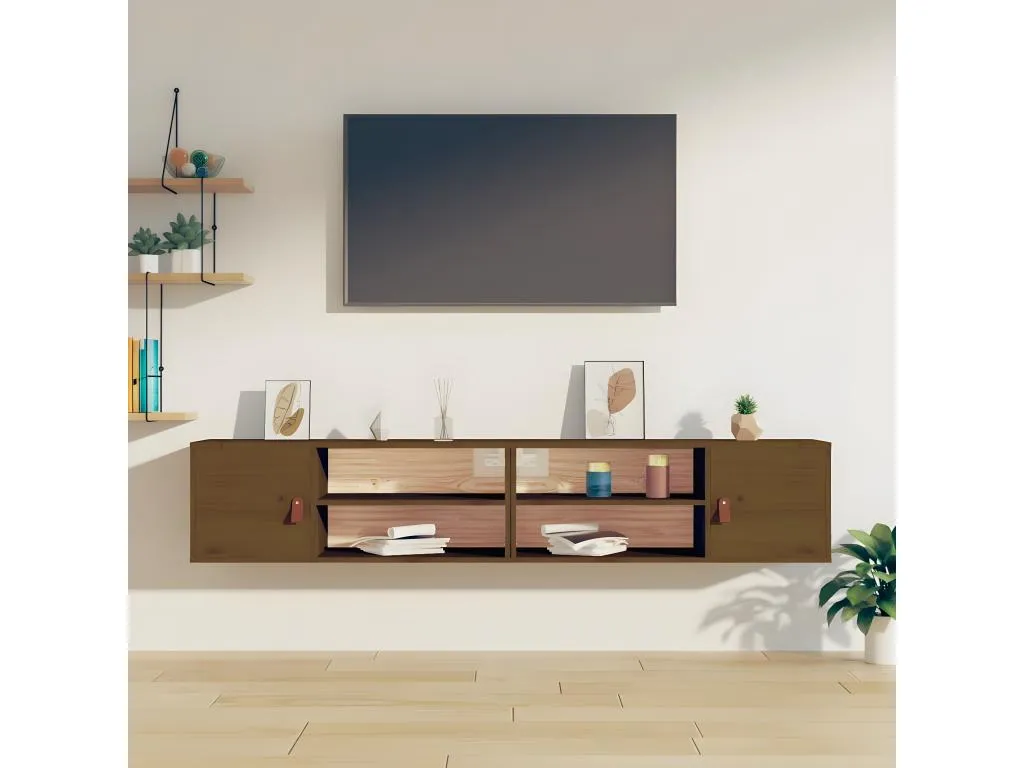 Armarios de pared 2 uds madera de pino marrón miel 60x30x30 cm