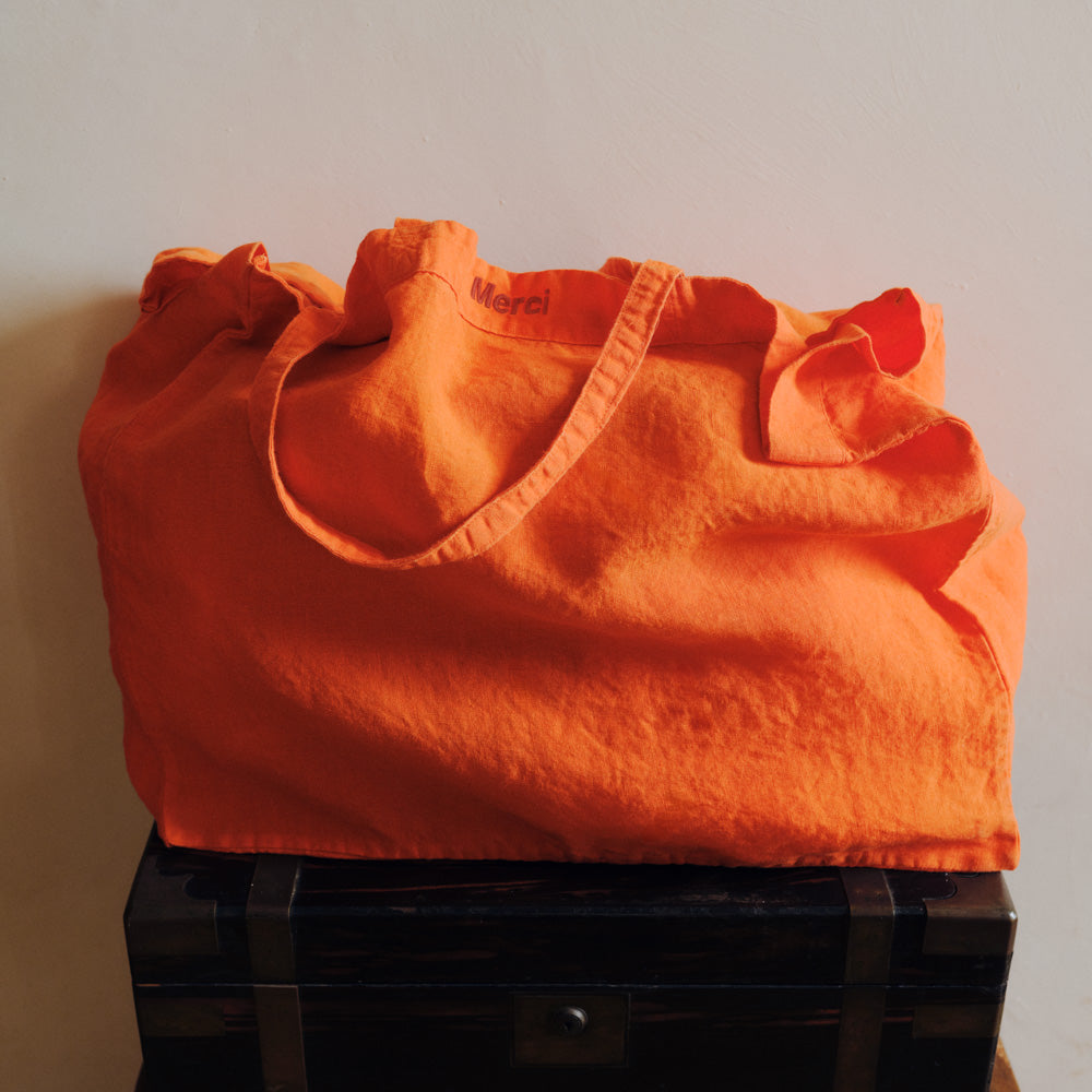 Cabas en lin lavé - Orange Zeste