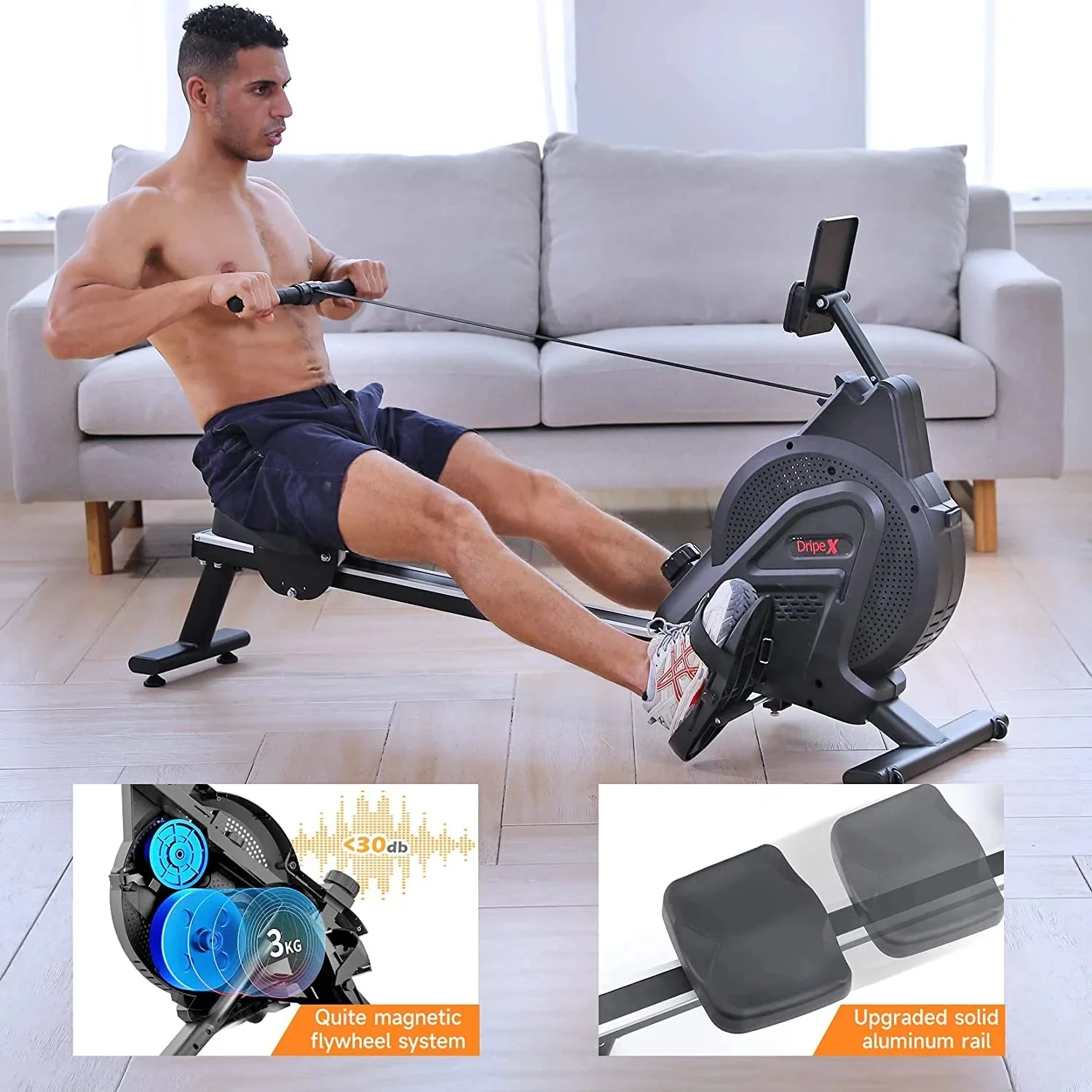 Dripex Magnetic Rowing Machine, Black, 242 lb - Image 5 Dripex Magnetic Rowing Machine, Black, 242 lb - Image 5