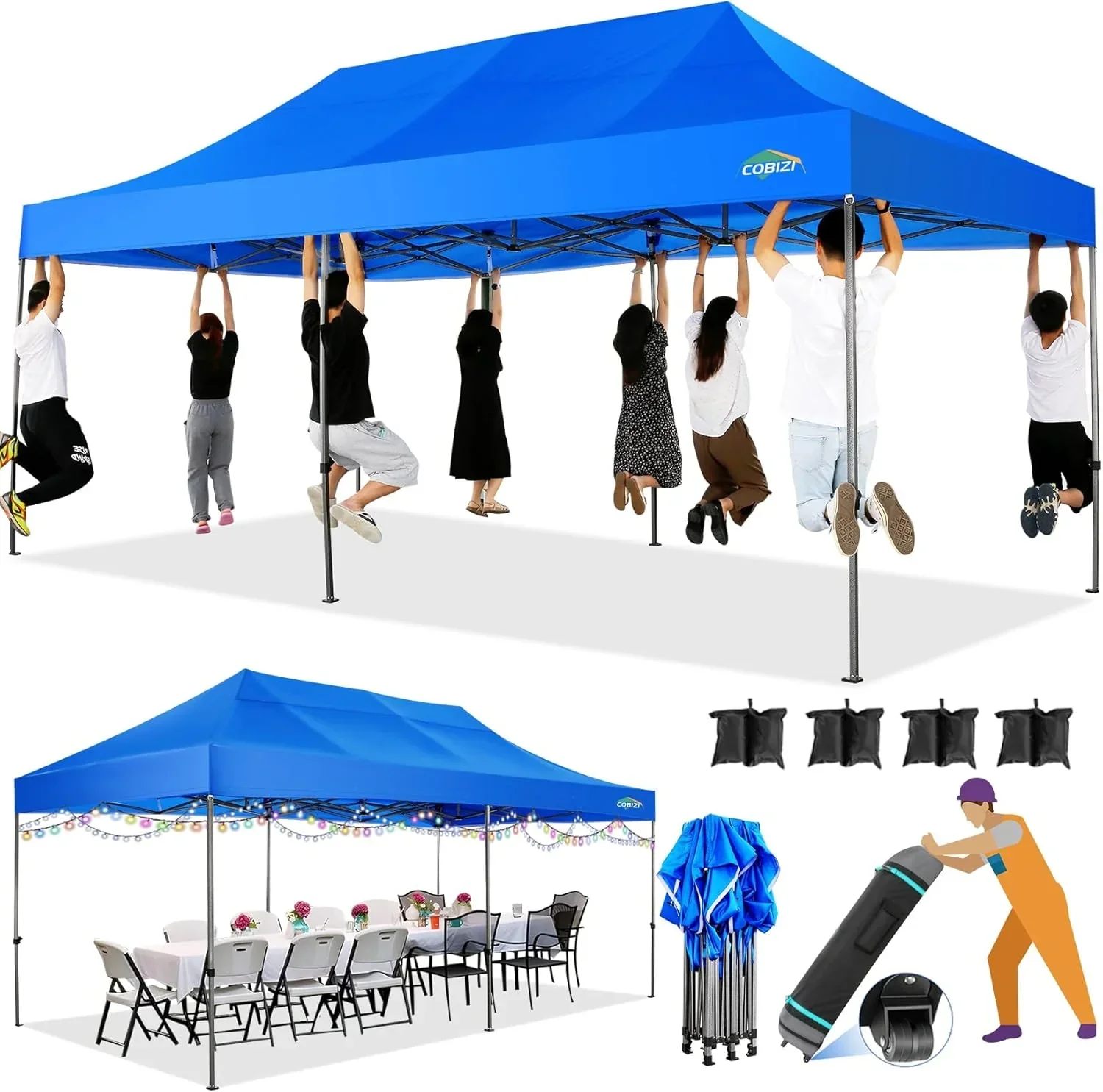 COBIZI 10x20 Heavy Duty Pop up Canopy Tent 6 sidewalls Commercial Canopy Wedding Party Tents