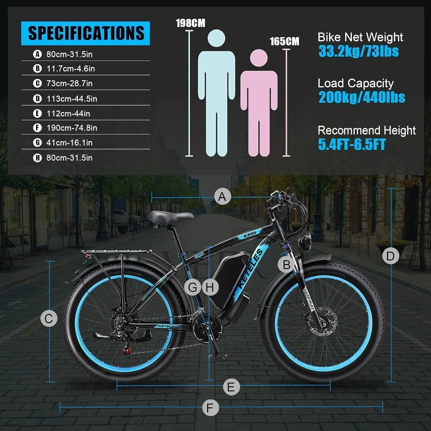 KETELES Electric Bike for Adults, Peak 4000W Dual Motor Ebike-26" Fat Tire Electric Mountain bike, 48V 23AH Removable Battery UL 2849. - Image 6