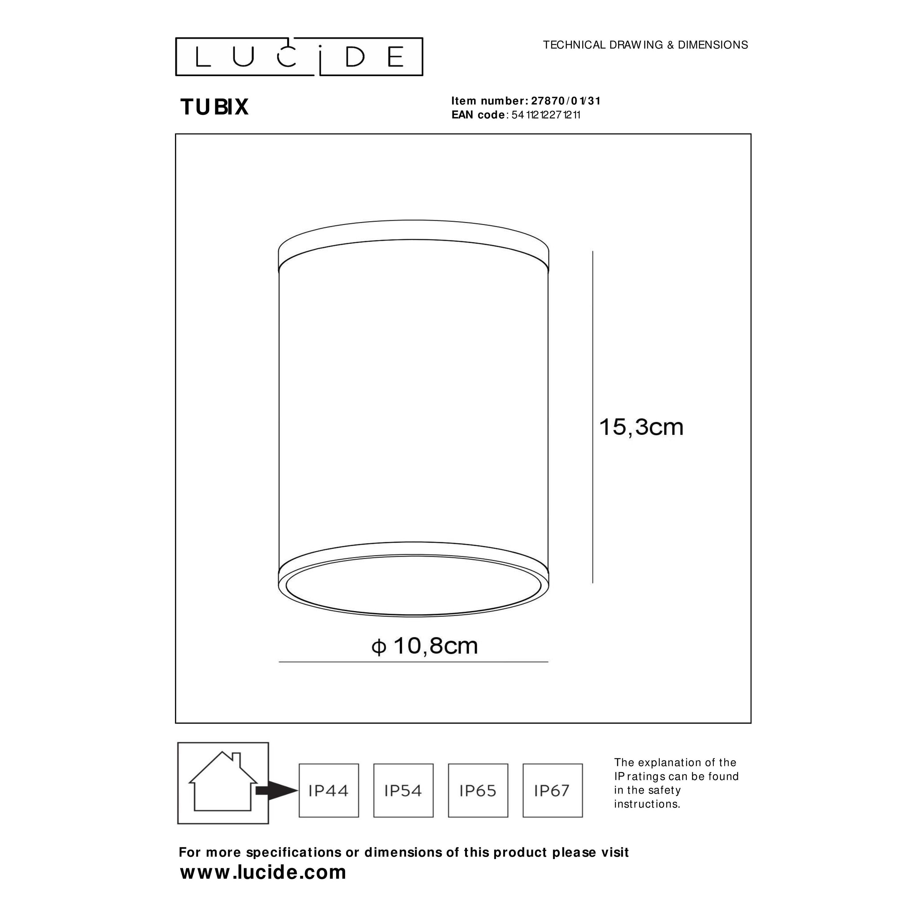 Lucide TUBIX Plafondspot - Wit