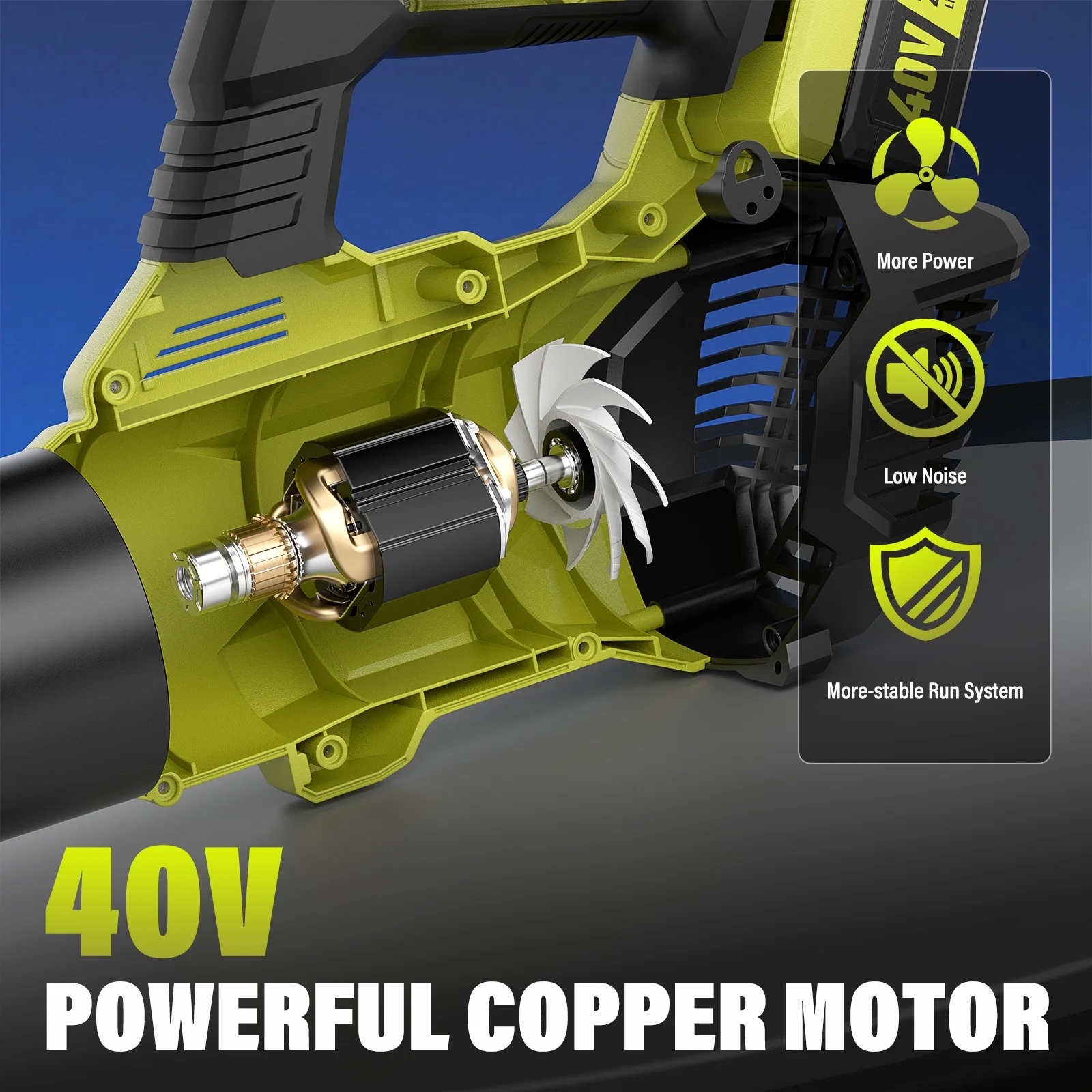 40V Leaf Blower - 650CFM Leaf Blower Cordless with 2 X 5.0Ah Battery & Charger, 4-Speed Electric Leaf Blower, Battery Powered Leaf Blower for Snow Blowing & Yard - Image 10