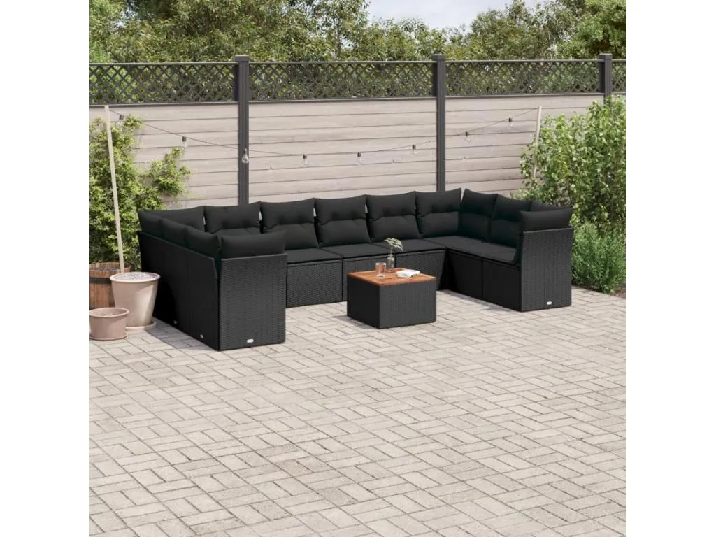 Set de sofás de jardín 11 pzas y cojines ratán sintético negro 83284hsvz