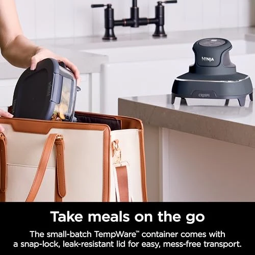 4 in 1 Portable Glass Air Fryer Cooking System, 4QT & 6 Cup Glass Containers with Storage Lids, Easy Meals, Microwave, Freezer & Dishwasher Safe, Air Fry, Bake & More, Cyberspace, FN101GY