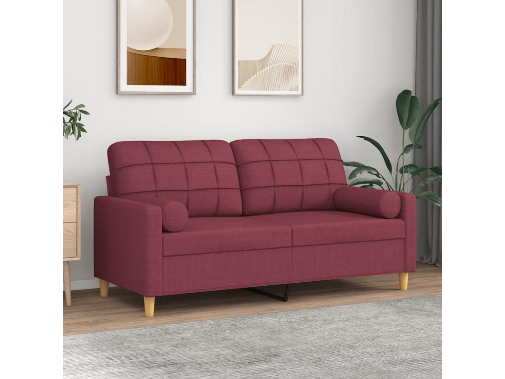Sofá de 2 plazas con cojines tela rojo tinto 140 cm