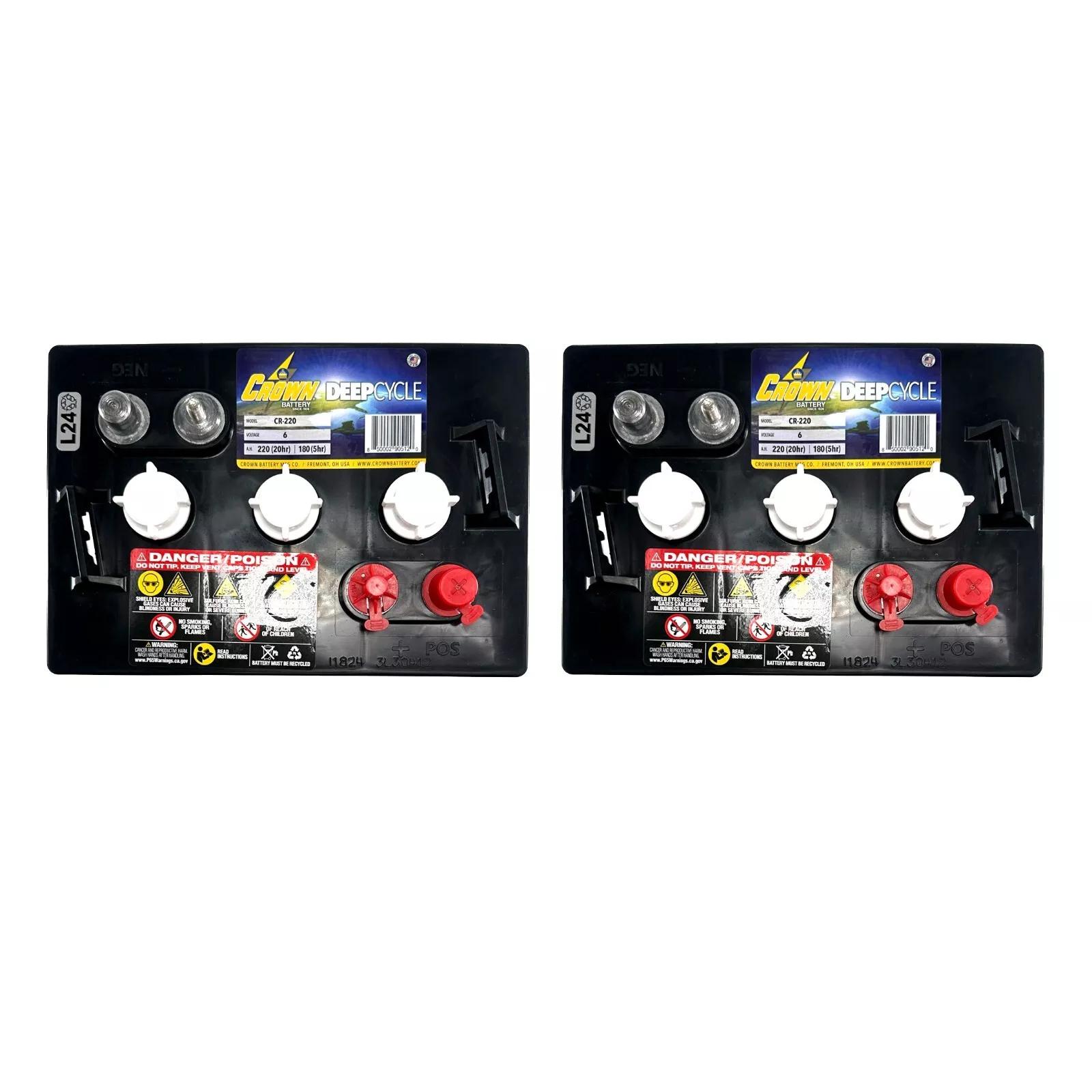 X2 | Crown CR - 220 6 Volt 220ah Deep Cycle Battery Replaces Trojan T - 105 T105