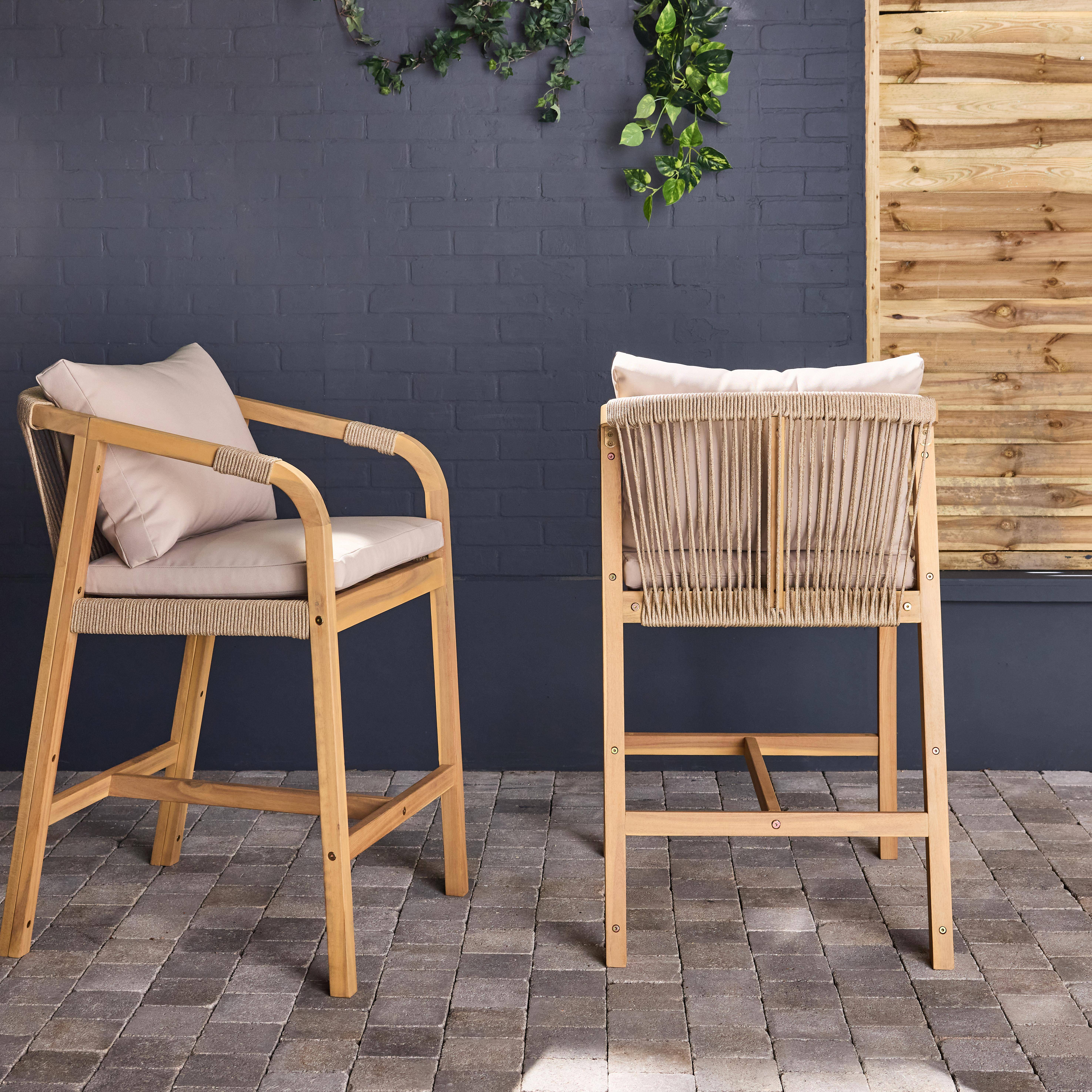 Zahara - Silla de jardín altas de madera de acacia y cuerda, set de 2