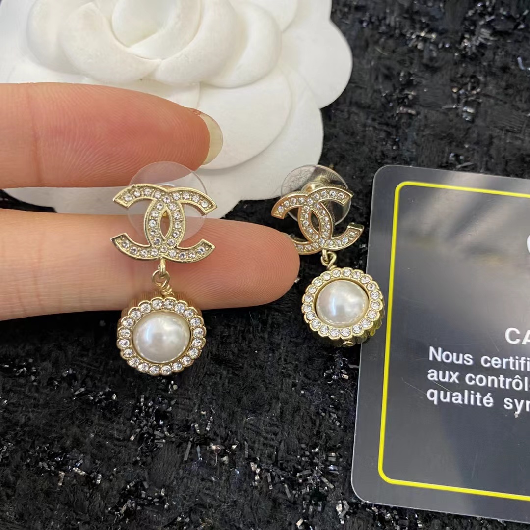 Chanel Double C Pearl Dangle Earrings - Original Replica Club
