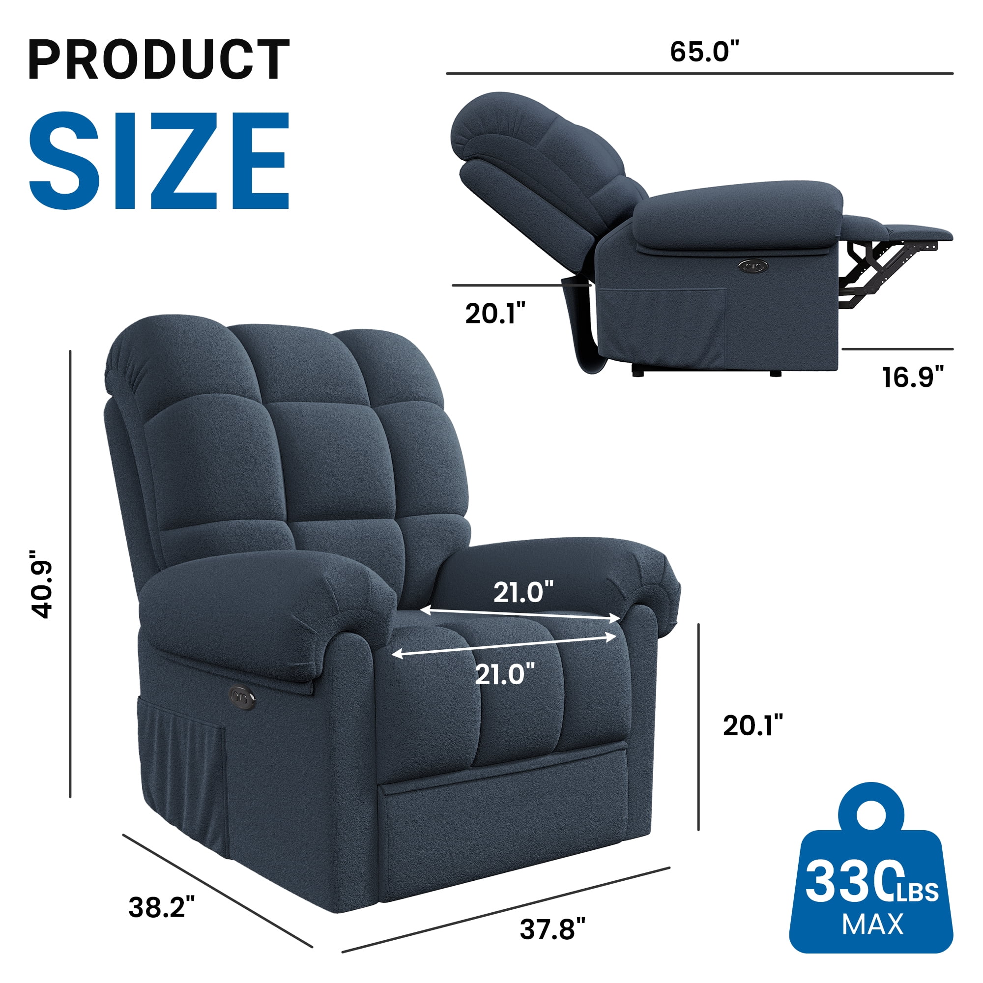 Power Recliner Chair,Electric Recline Sofa Chair for Adults with USB Port,Comfy Teddy Fleece Adjustable Cloud Sofa,Tool-Free Setup,Beige White - Image 26