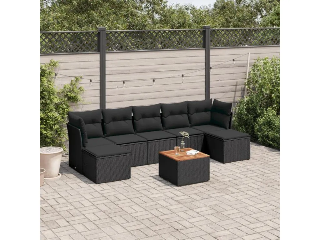 Set de sofás de jardín 8 piezas y cojines ratán sintético negro 61256AYSL