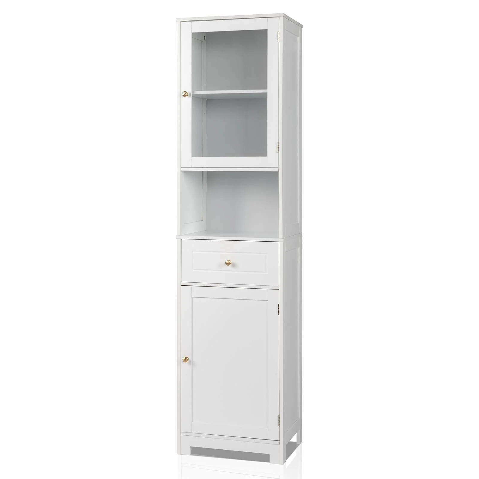 Ktaxon Large Bathroom Tall Storage Cabinet Organizer, Freestanding Line Tower Pantry Cabinet with Adjustable Shelves and 2 Cupboards for Kitchen Living Room Bedroom Office, 18"x13"x71", White - Image 12