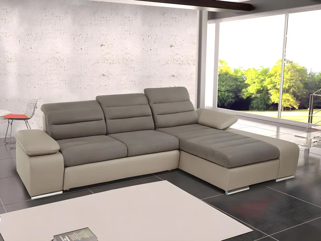Sofá cama rinconero de tela y piel sintética Kavehomedeco - color Kavehomedeco - Ángulo derecho JODX27555