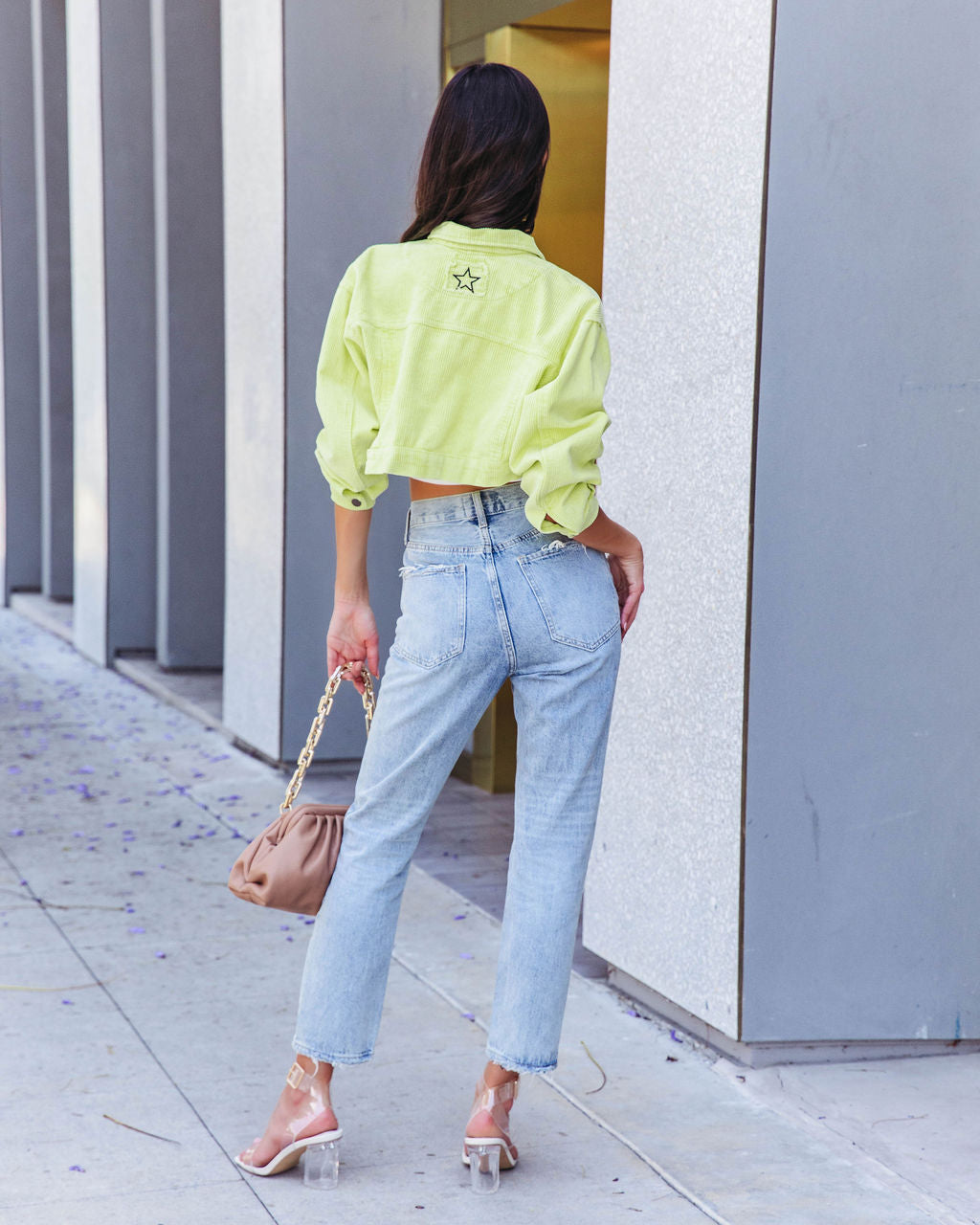 Adaley Cotton Distressed Crop Corduroy Jacket - Lime - FINAL SALE - Se7enfashion