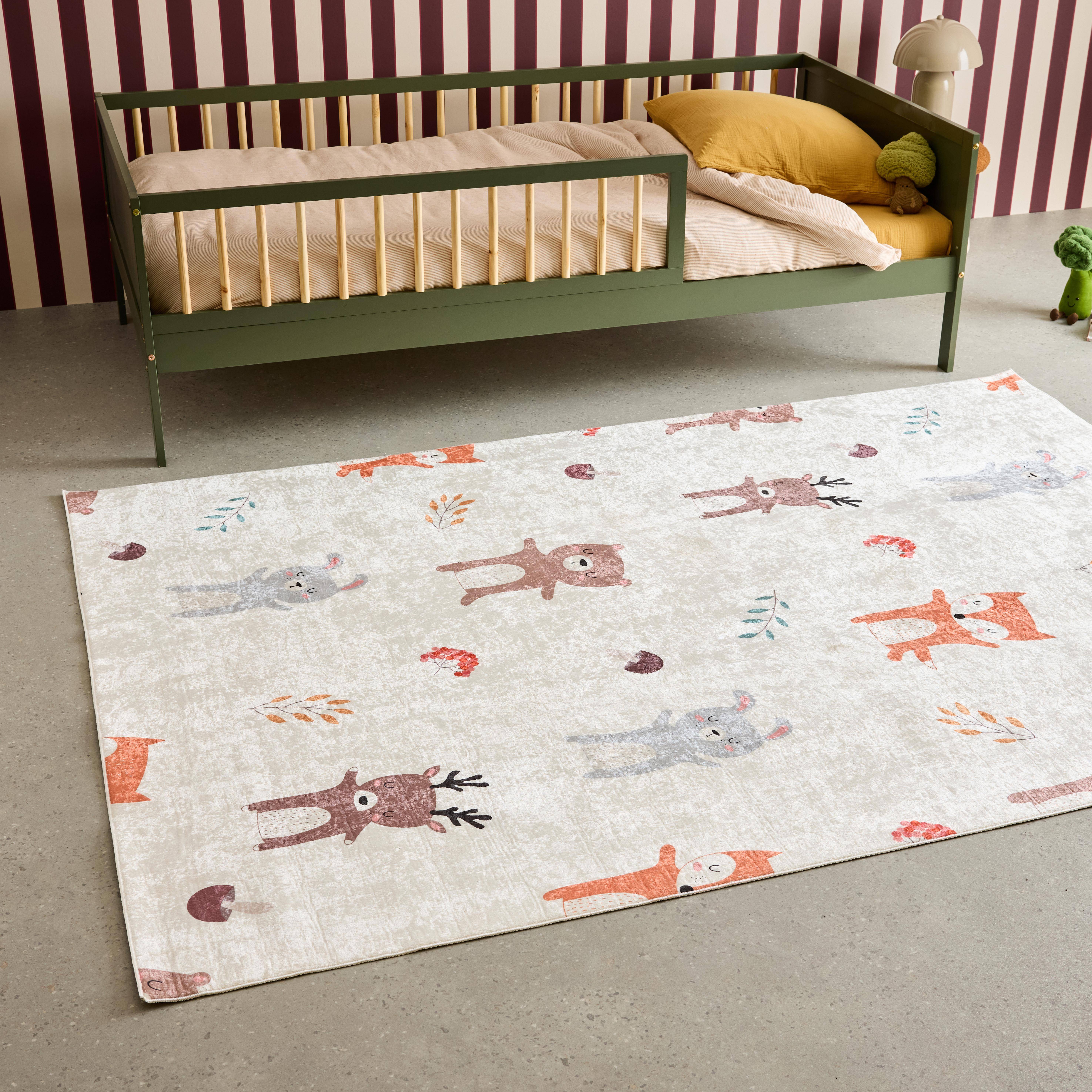 Ravon - Alfombra interior infantil blanca estampada con animales