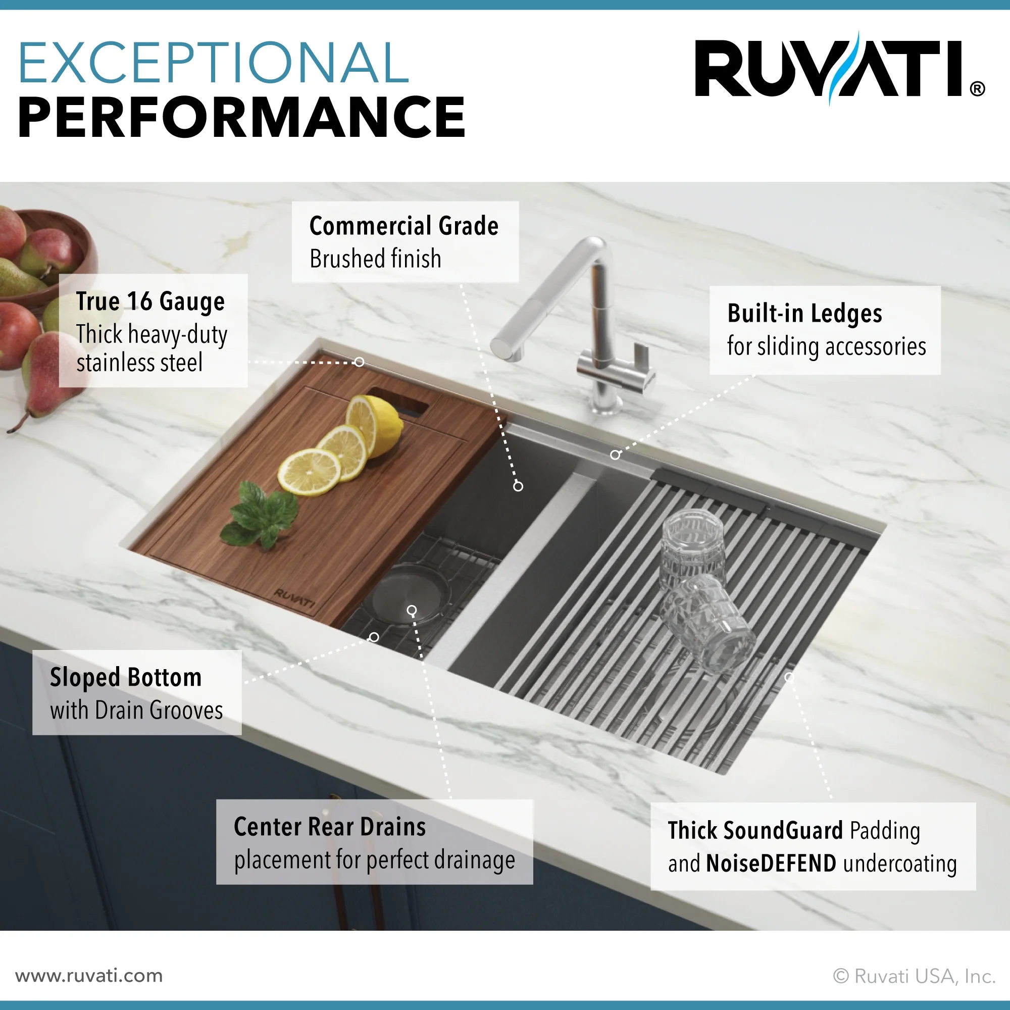 Ruvati RVH8345 Stainless Steel 33" x 10" x 19" Rectangular Undermount Sink - image 2