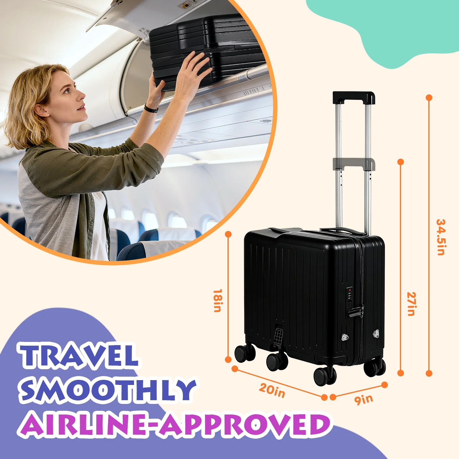 Advwin Ride-On Kids Luggage with Pull Strap, Footrests, Cup Holder, 6 Wheels & Adjustable Handle, 18-Inch Spinner Suitcase with Stickers & Boarding Pass, Pink - Image 24