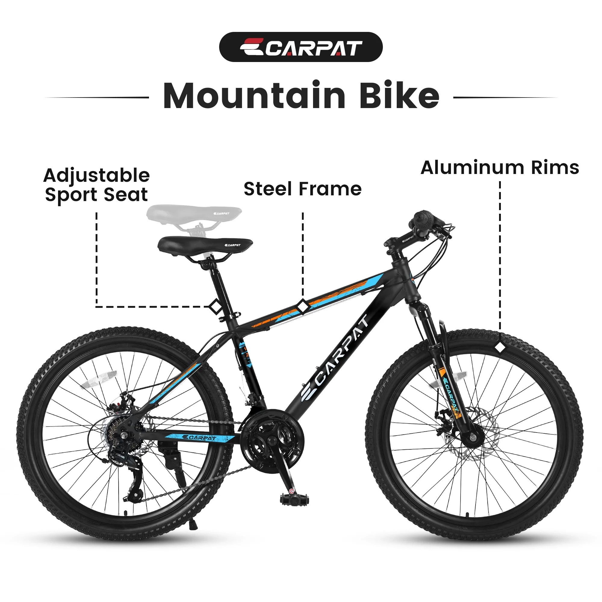 26 inch Mountain Bike for Men, Adult Mountain Bike with Shimano 21 Speed & Disc Brakes, Black Orange - Image 14