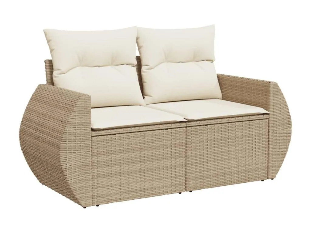 Sofá de jardín de dos plazas con cojines de resina trenzada color beige  DQ8731984