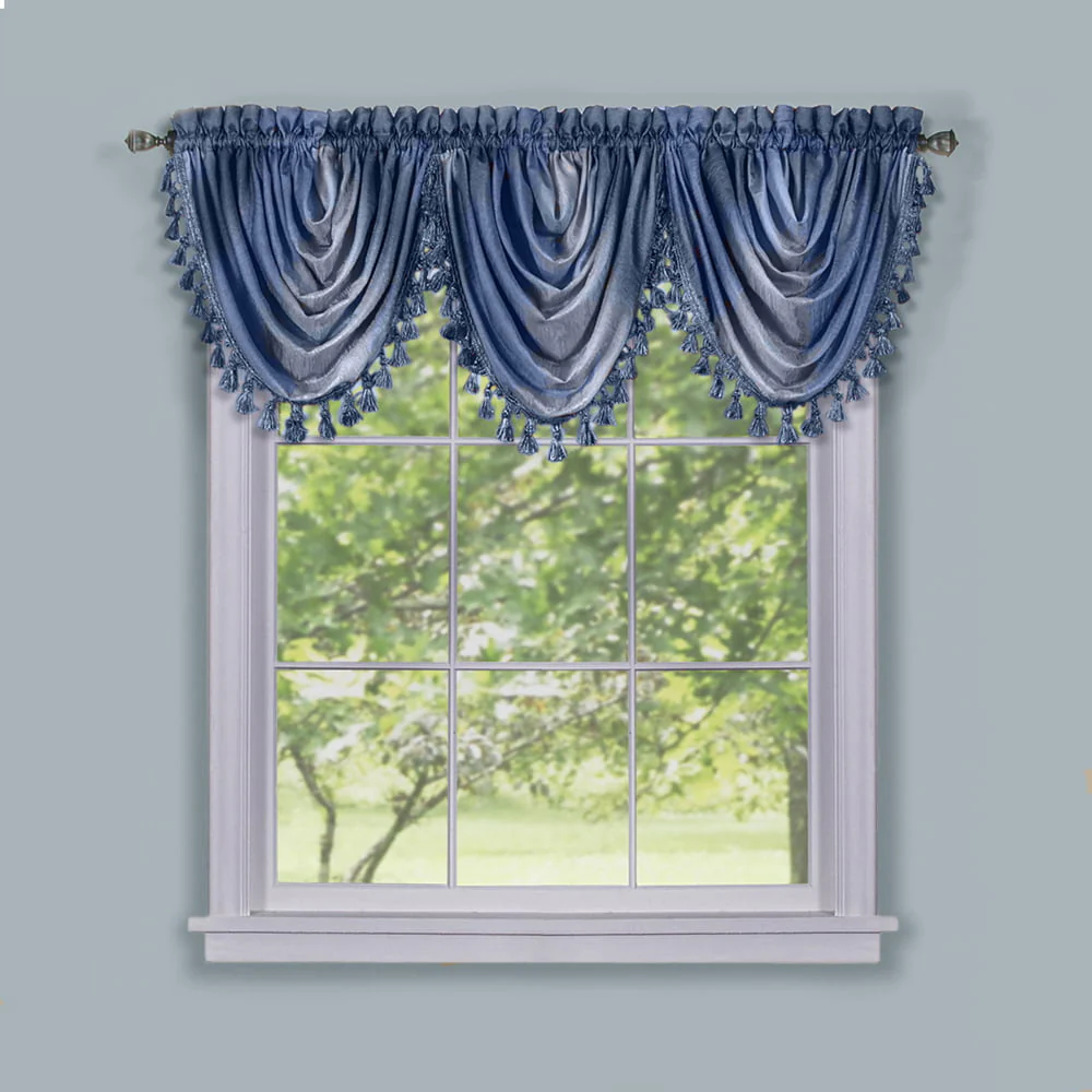 Designer Home Ombre Window Curtains, Modern Semi-Sheer Window Curtain Drape Shade Panels, Window Treatment for Livingroom, Bedroom and Kitchen, 50" x 63" Tie-Up Shade Blue - Image 3