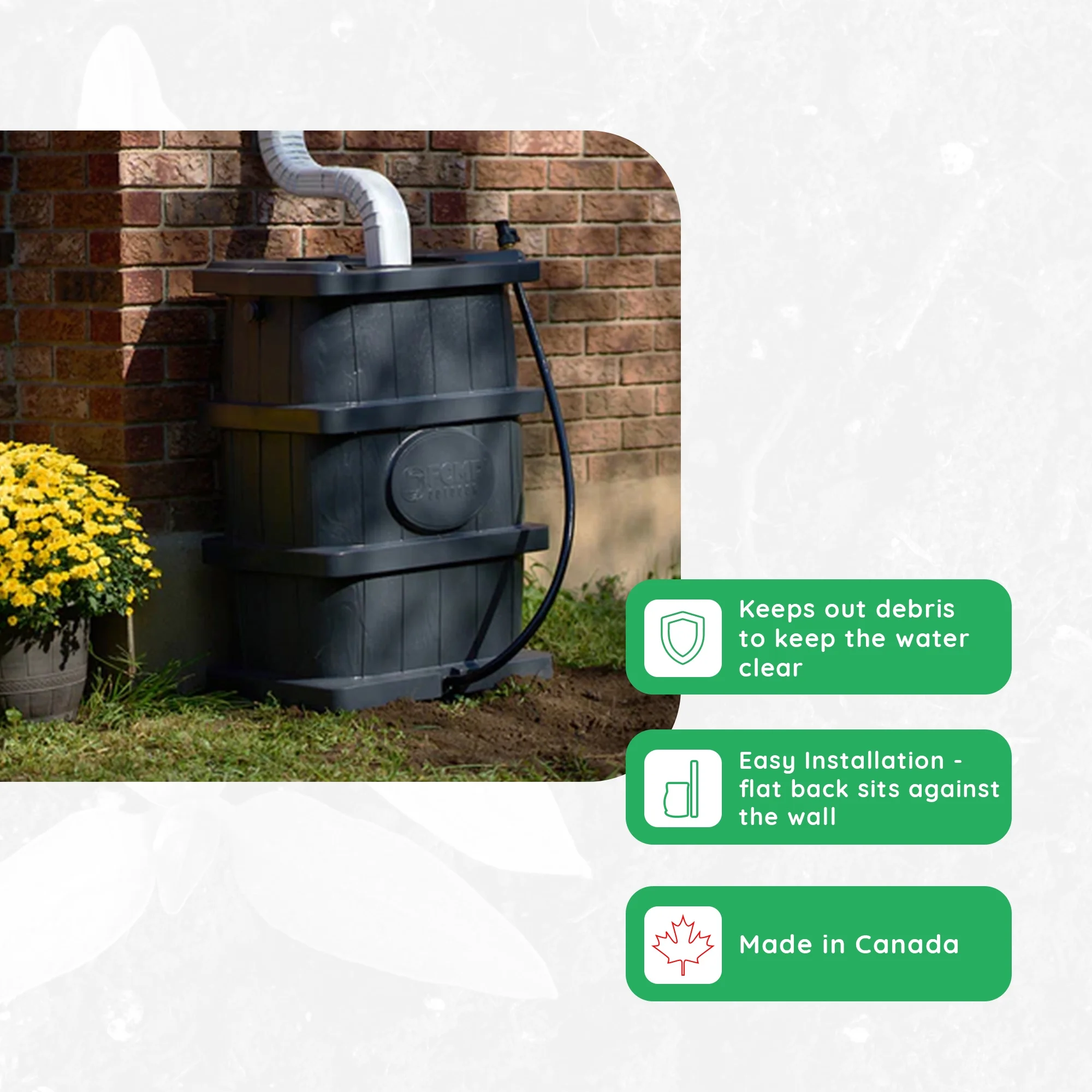FCMP Outdoor WG4000-GRY Home Outdoor Wood Grain Rain Water Catcher Barrel - Image 16