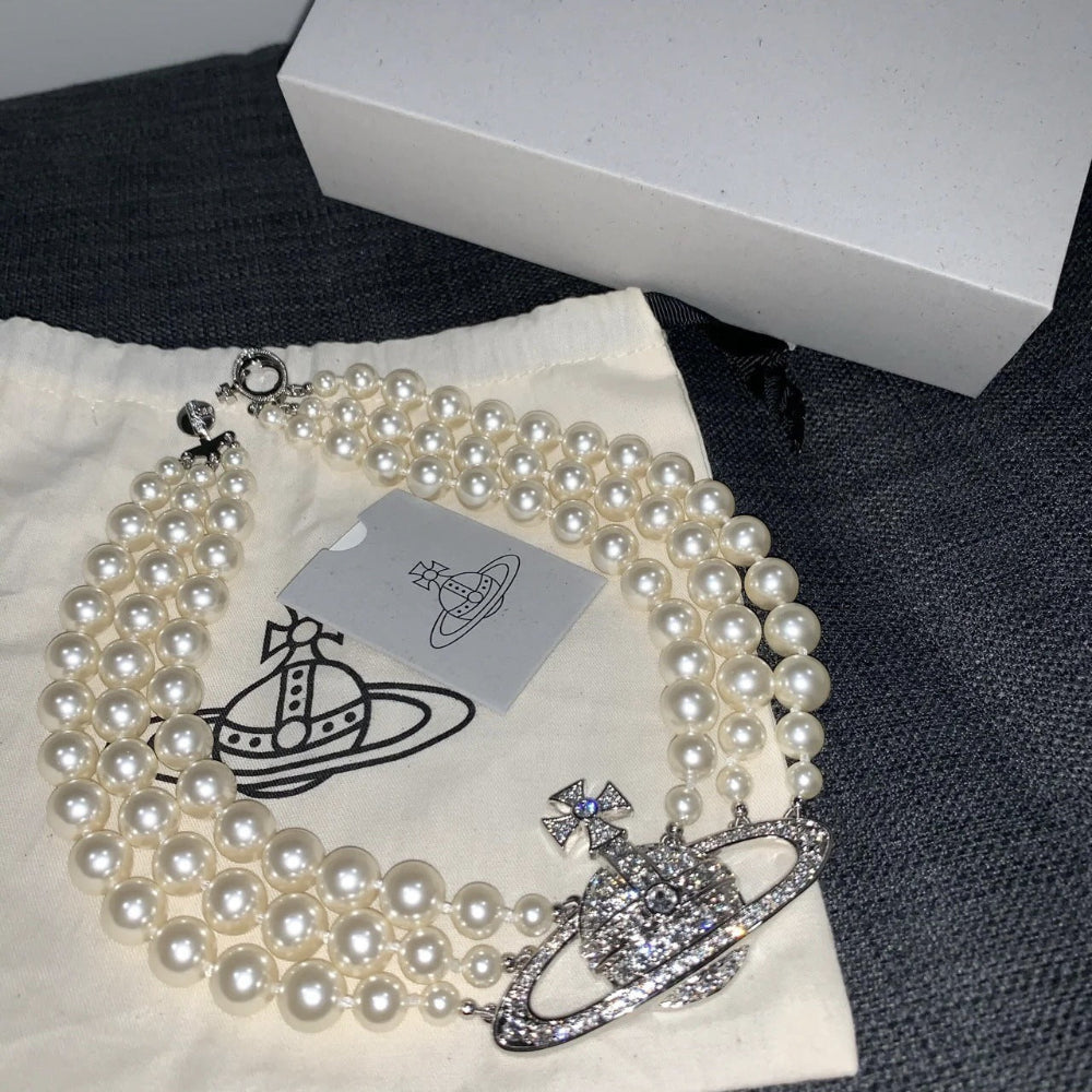 Vivienne Westwood Three Row Pearl Necklace - Original Replica Club