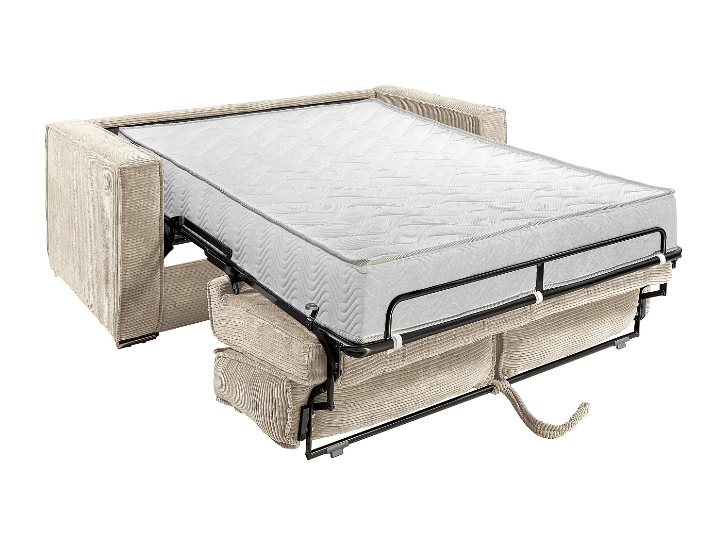 Sofá cama de 4 plazas de pana color beige - Somier de láminas amplias de 160 cm - Colchón con memoria de forma de 22 cm LORETO