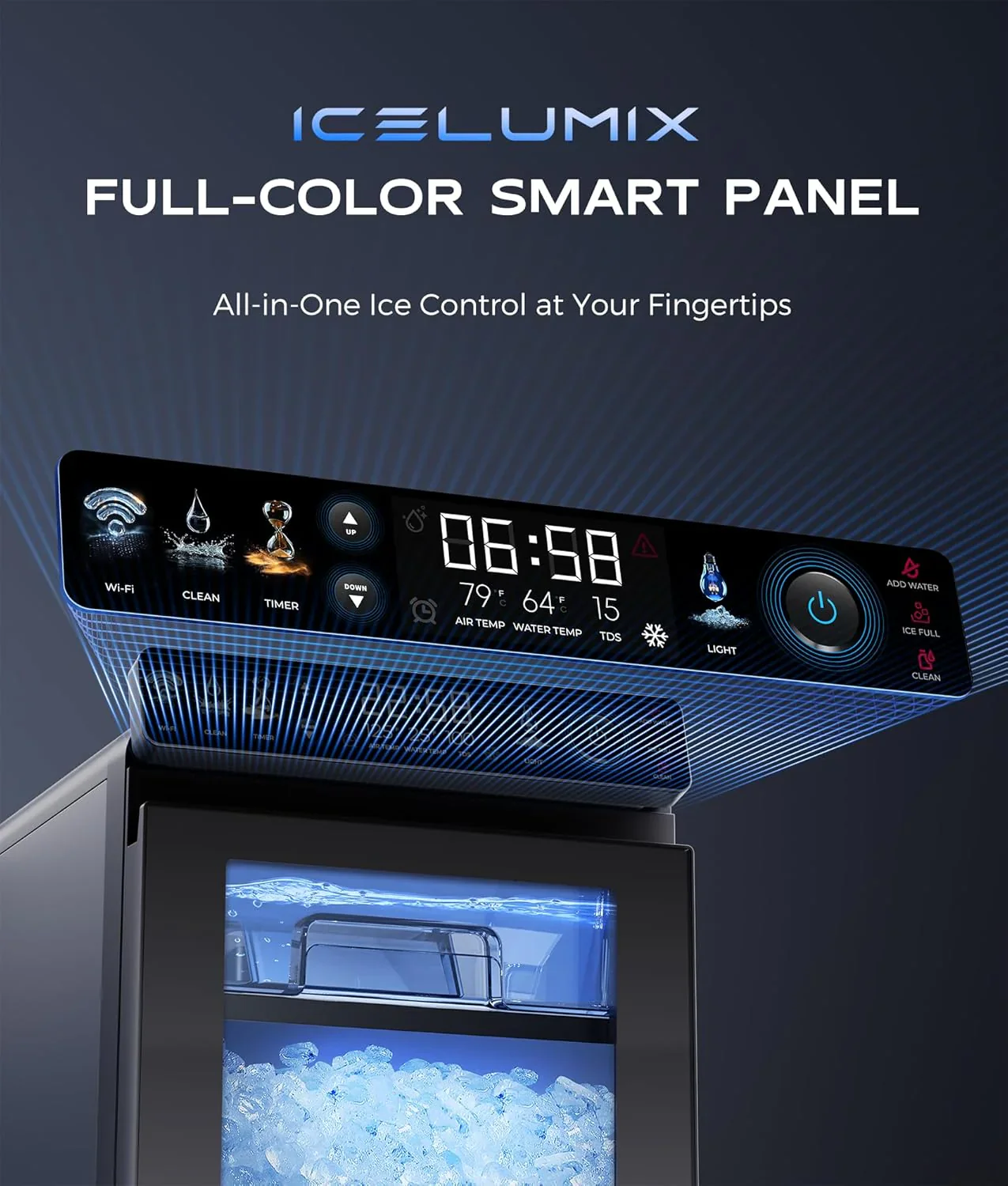 Nugget Ice Maker Countertop, Smart Pebble Ice Machine with APP Control, 44 lbs/24H Soft Pellet Chewable Ice with Self-Cleaning, Stainless Steel.
