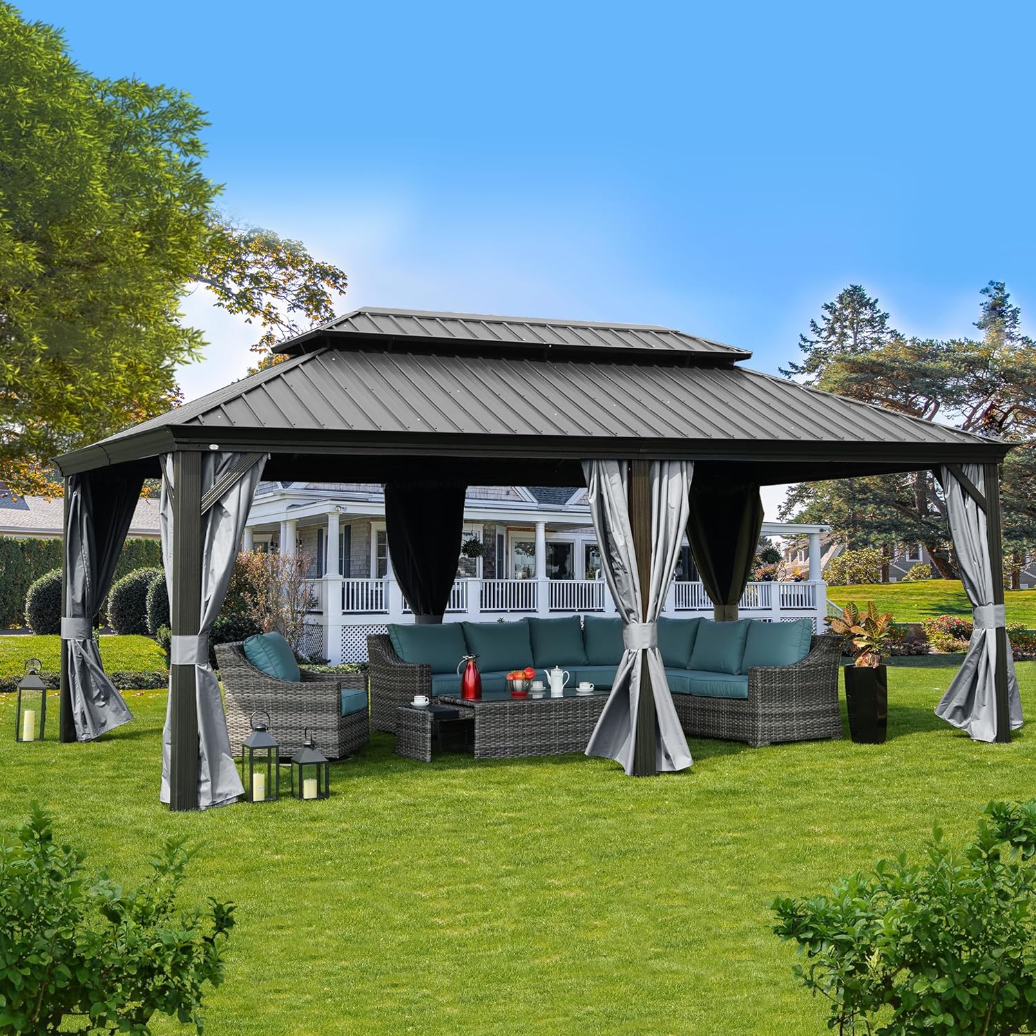 WAYFAIR Kozyard Alexander 10' X 12' Hardtop, Aluminum Metal Gazebo With Galvanized Steel Double Roof Canopy, Curtain And Netting, Permanent Pavilion For Patio, Backyard, Deck, Lawn (Gray)