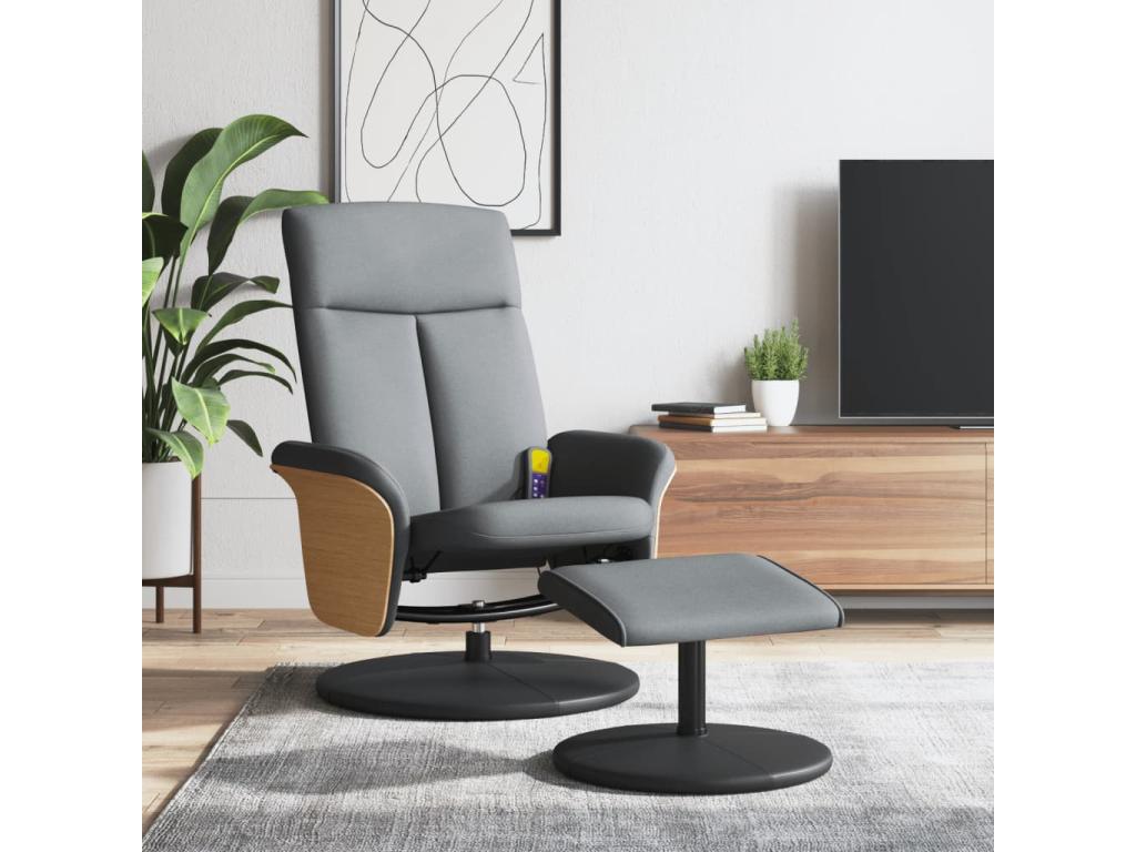 Sillón reclinable de masaje con reposapiés tela gris claro