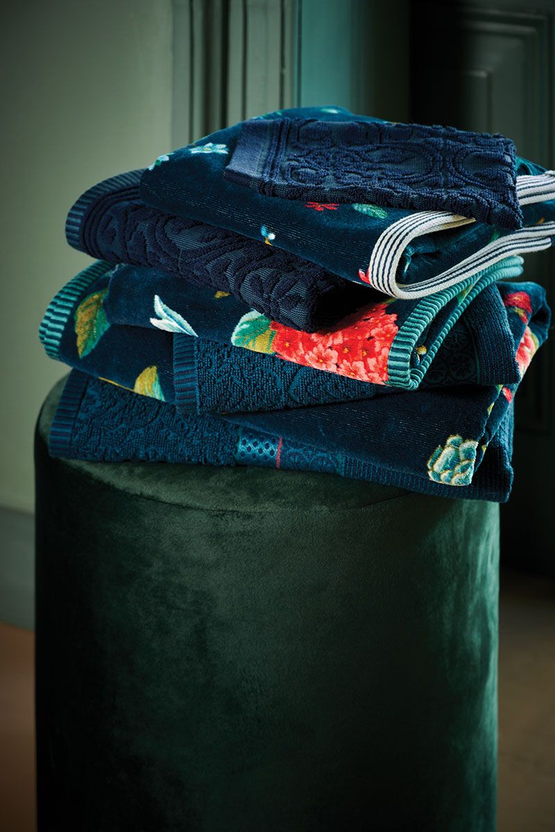 Bath Towel Set/3 Les Fleurs Dark Blue 55x100 cm