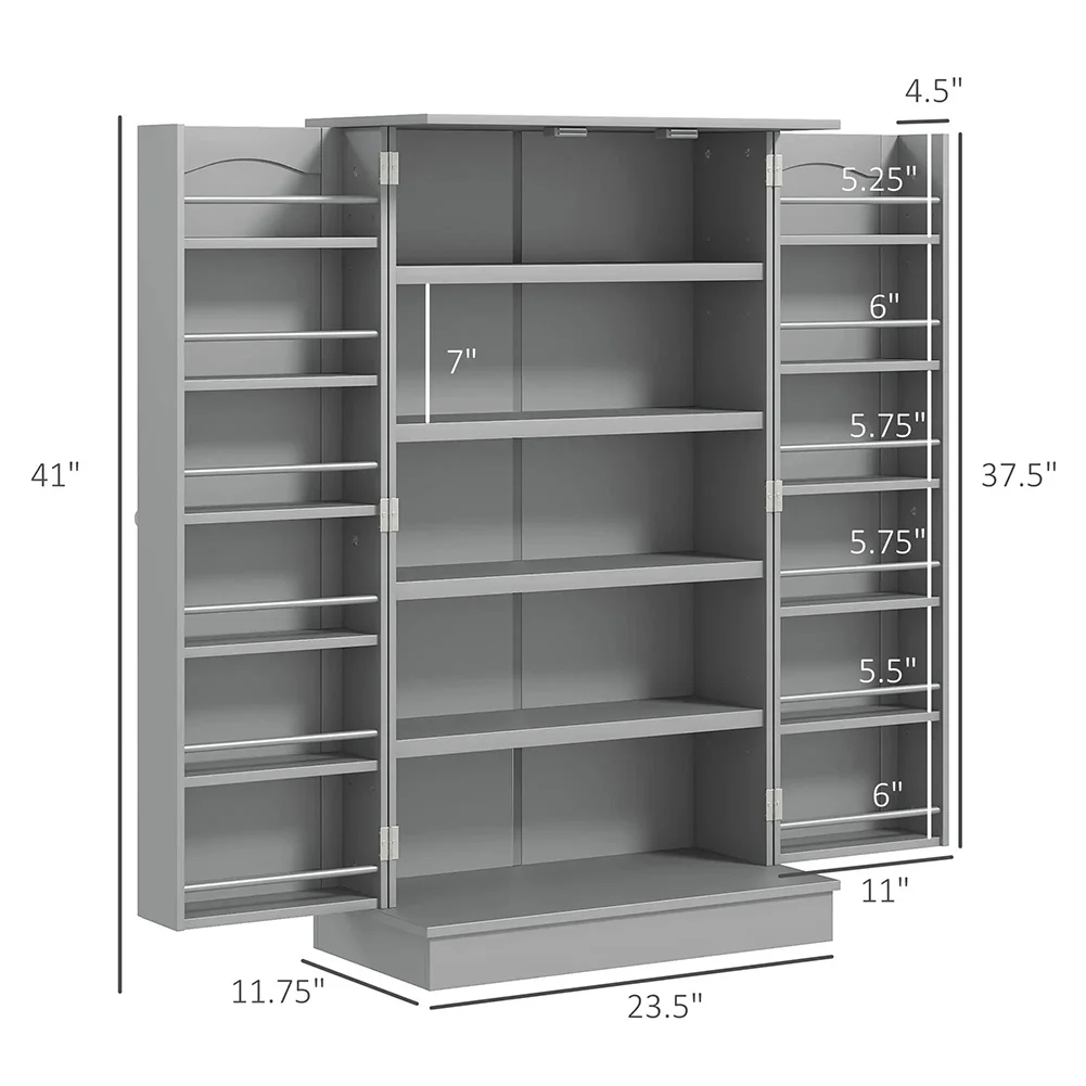 Spaco 17-Tier Kitchen Small Pantry Cabinet with 2 Doors and 6 Adjustable Shelves, Cabinet Pantry, Freestanding 5-Tier Shelving Pantries for Kitchen Storage, Gray - Image 13