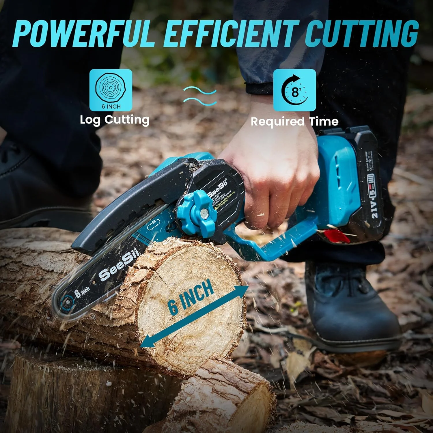 Seesii 2-in-1 Cordless Pole Saw, 6 Inch Brushless Pole Chainsaws Mini Handheld Chainsaw with 2x 4.0Ah 21V Batteries, 2x Chains, Auto Oiler, 16FT MAX Extension Pole for Tree Trimming - Image 2