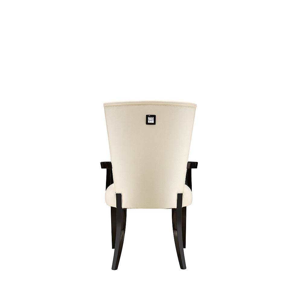 CHAISE CONTEMPORAINE MASQUE DE FEMME - CRISTAL INCOLORE, LAQUÉ NOIR ET SOIE IVOIRE, CHAISE AVEC ACCOUDOIRS