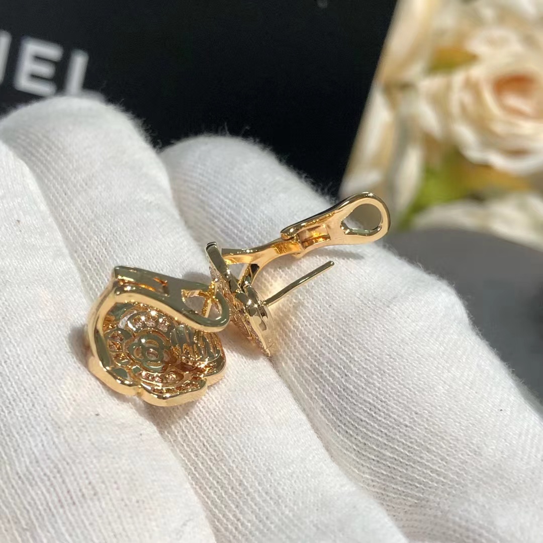 Chanel Diamond Camellia Stud Earrings - Original Replica Club