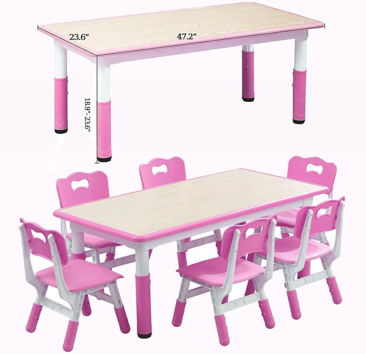 TROPOW Kids Table and Chairs,Height Adjustable Toddler Table and 6 Chair,Multi-Activity Table with Graffiti Desktop Non-Slip Legs for Ages 2-10,Children Activity Table for Daycare,Classroom,Blue - Image 23