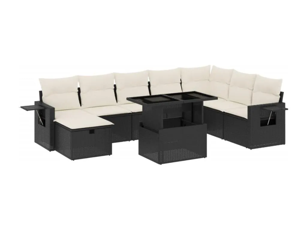 Set de sofás de jardín 8 piezas y cojines ratán sintético negro ZTPO75708