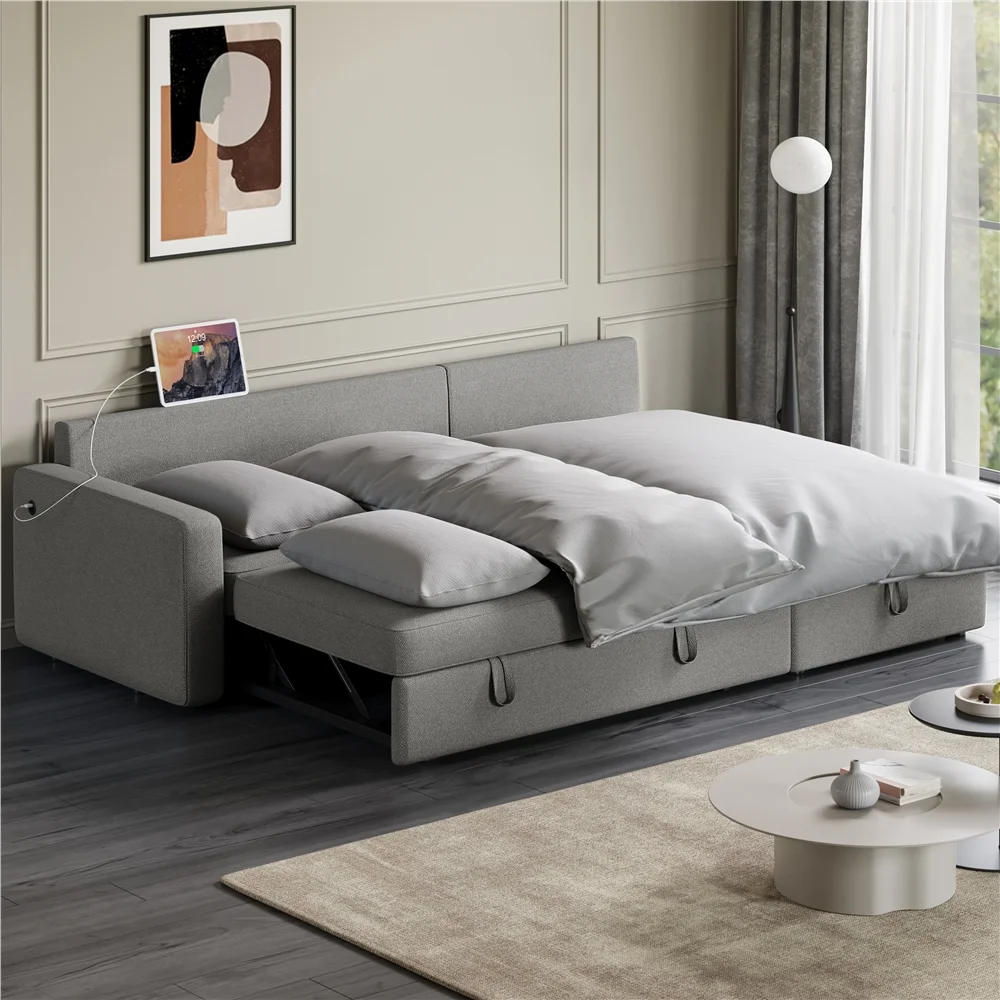 Alden Design Reversible Sectional Sofa with USB & Type-C Ports for Livingroom, Light Gray - Image 16