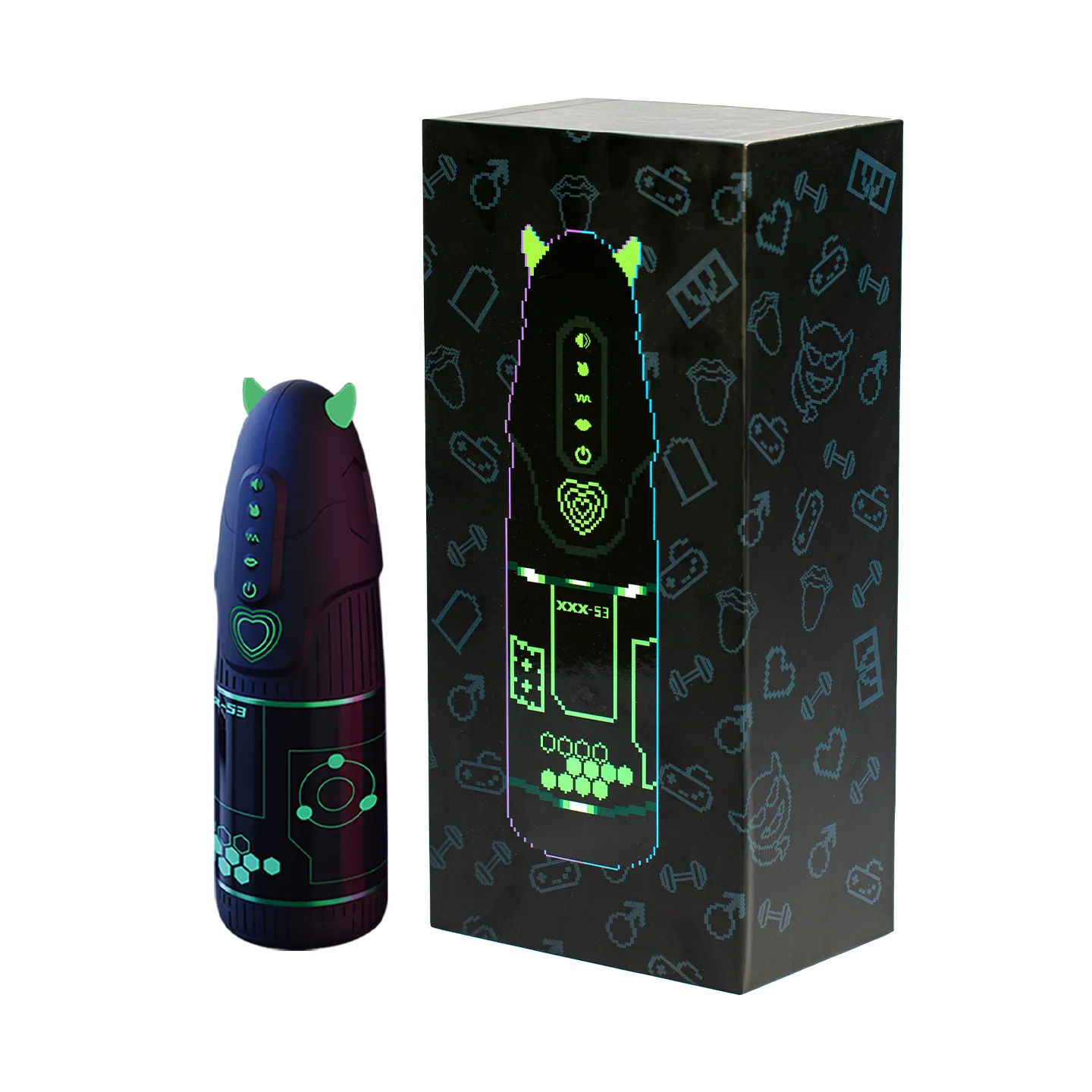 Empaque oficial y masturbador verde neón con tecnología de rotación y envío discreto. Dr.YUU