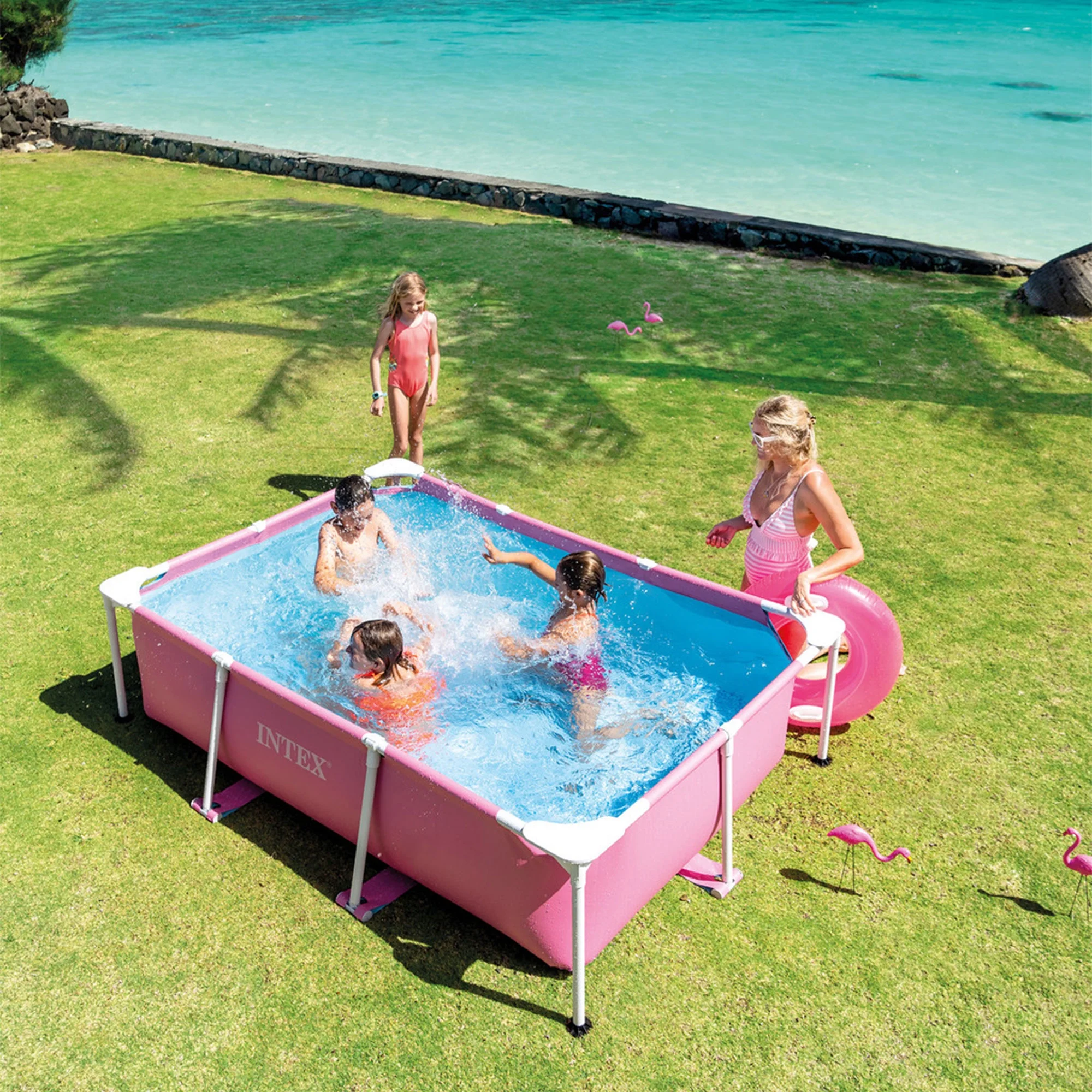 Open Box INTEX Rectangular Metal Frame 7ft x 23in Above Ground Swimming Pool, Pink - Image 10