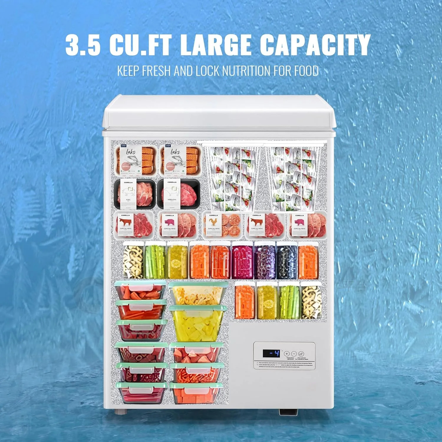 Chest Freezer 5.0Cubic Feet Deep Freezer Freestanding Freezers Removable Stainless Steel Basket