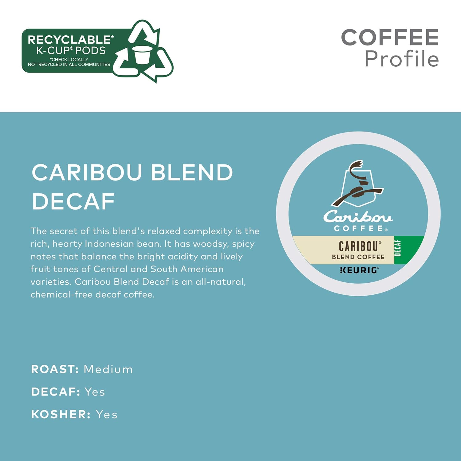 Caribou Coffee Caribou Blend Decaf Keurig Single-Serve K-Cup Pods. Medium Roast Coffee. 96 Count (Pack of 4)
