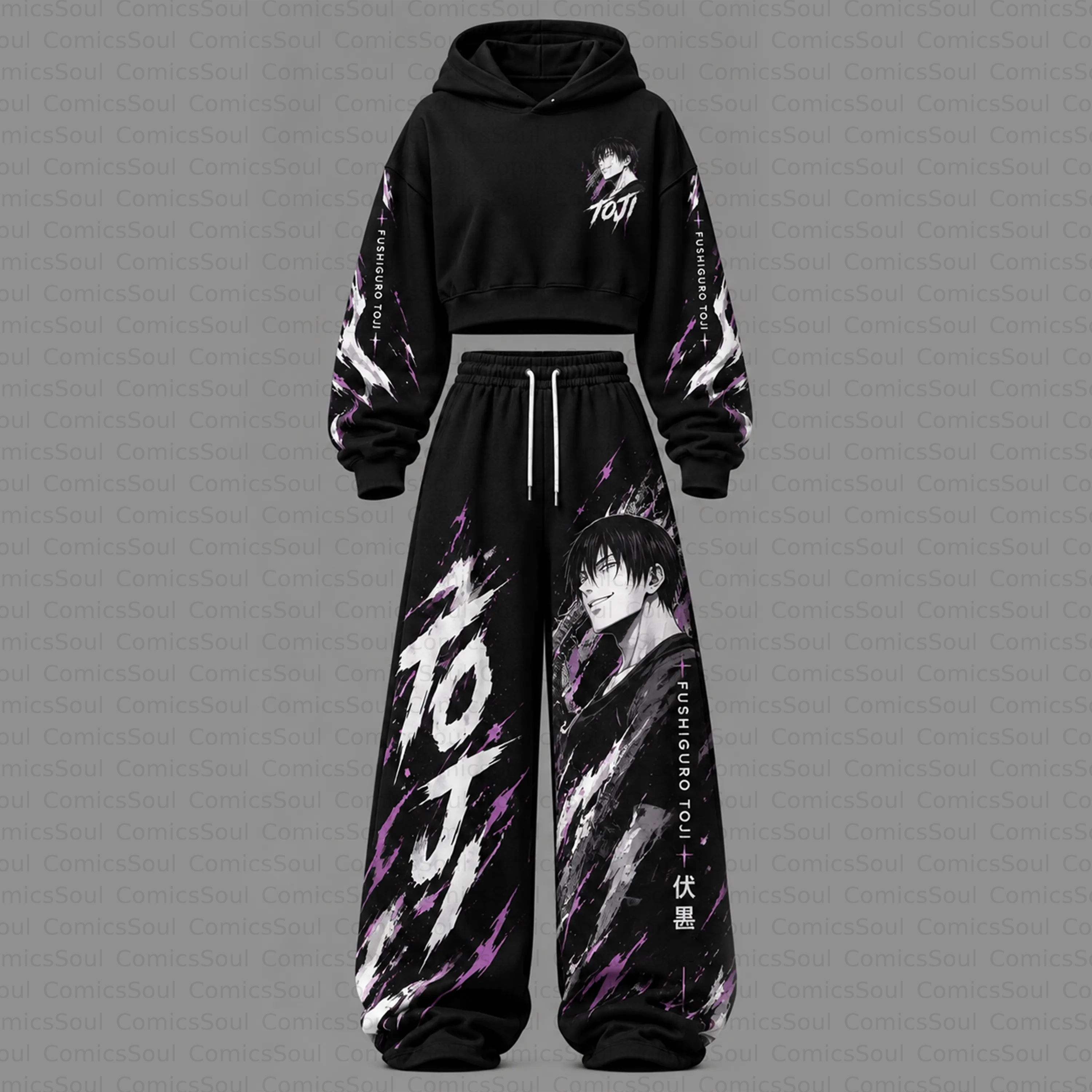 Jujutsu Kaisen Cropped Long Sleeve Hoodie & High Waist Jogger Pants Two Piece TeeThreads Sustain the Scene with Custom Apparel