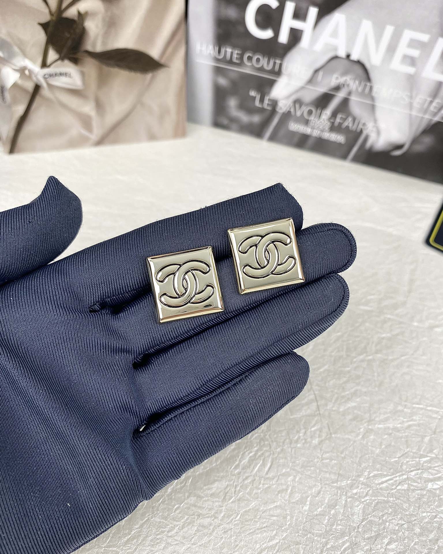 Chanel Square Pearl Stud Earrings - Original Replica Club