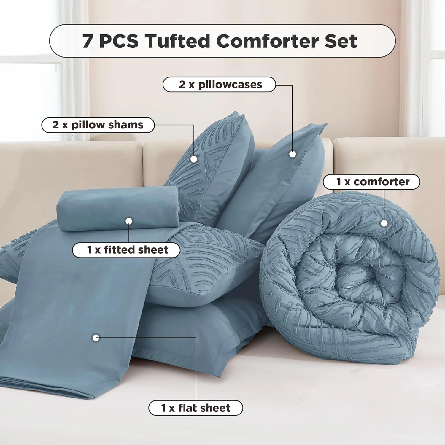 Queen Comforter Set 7 Piece Dark Emerald Green - Bed in a Bag Queen Boho Lightweight Fluffy Tufted Bedding Sets with Comforter, Sheets, Pillowcases & Shams - Image 15